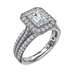 Fana 0.75ctw Diamond Halo Emerald Cut Engagement Ring Mounting