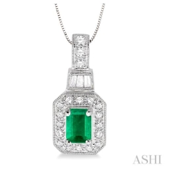 J&S Collection Octagon Cut Emerald 0.50ctw Diamond Pendant in 14K White Gold