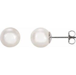 J&S Collection 8mm Akoya Pearl Stud Earrings in 14k White Gold