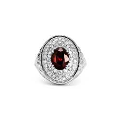 Judith Ripka Max Oval Ring with Garnet and Diamonds