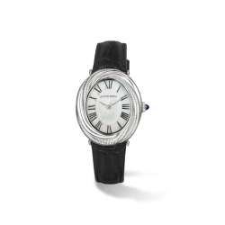 Judith Ripka Eternity Watch With Mother Of Pearl, Blue Sapphire, and Black Genuine Crocodile Strap