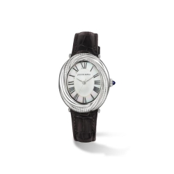 Judith Ripka Eternity Watch With Mother of Pearl, Blue Sapphire, and Darkest Brown Genuine Crocodile
