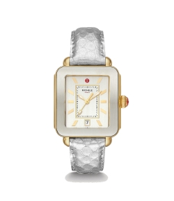 Michele Deco Sport Gold-Tone with Silver Embossed Leather Watch Strap