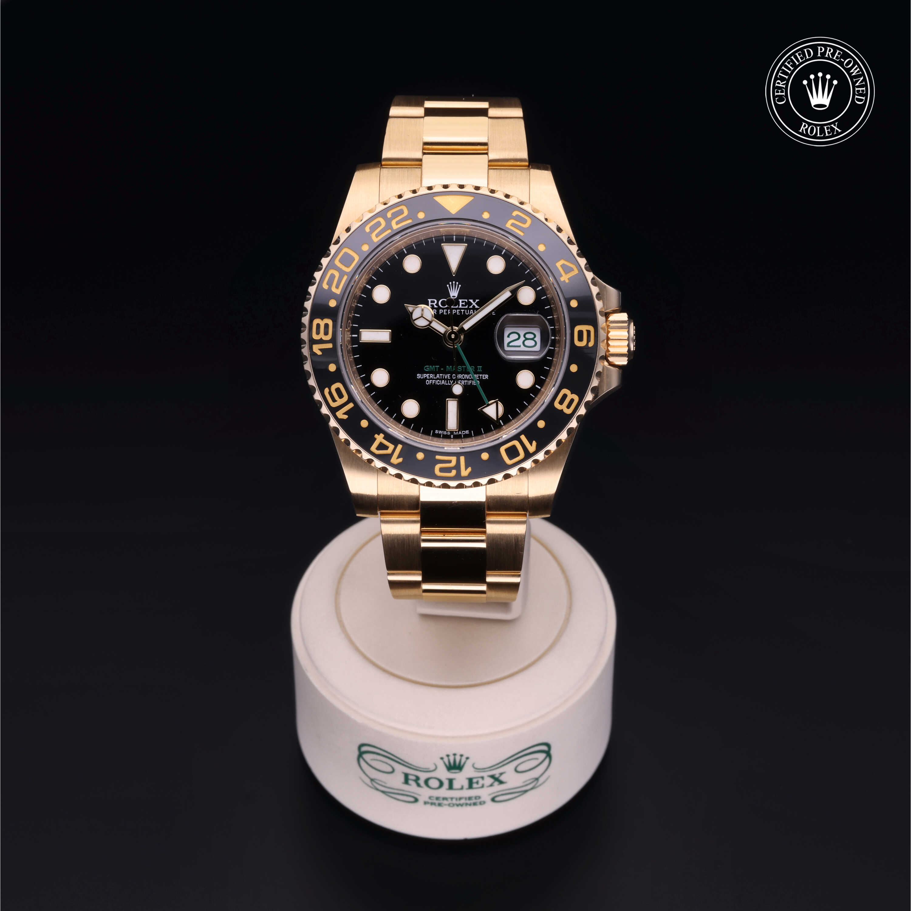 Rolex GMT-Master II in 18 ct yellow gold M116718LN-0001 at James & Sons