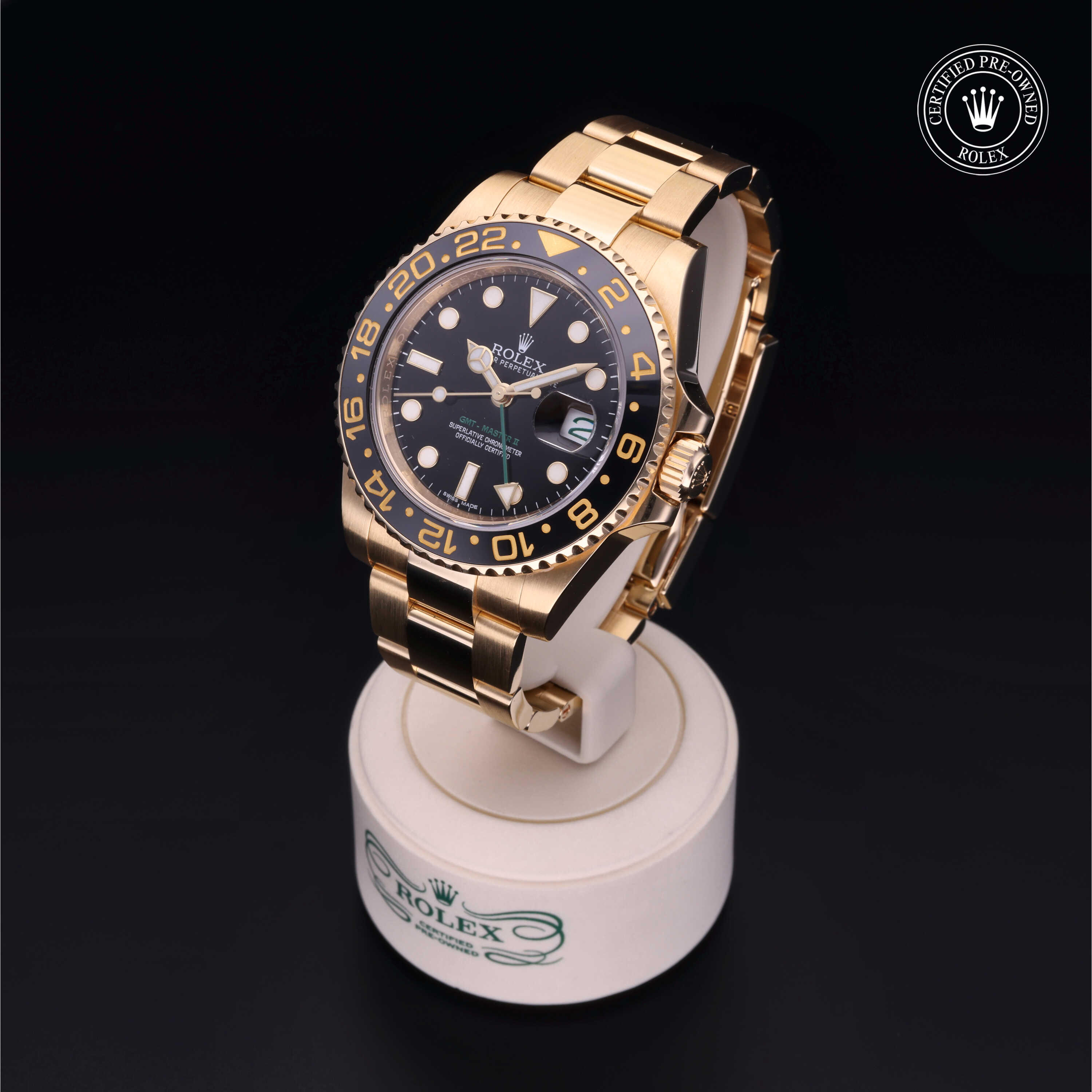 Rolex GMT-Master II in 18 ct yellow gold M116718LN-0001 at James & Sons