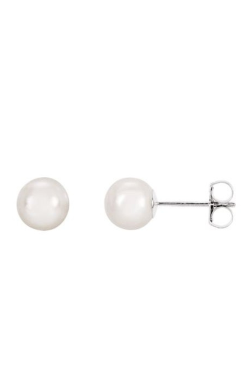 J&S Collection 6mm Akoya Pearl Stud Earrings in 14k White Gold