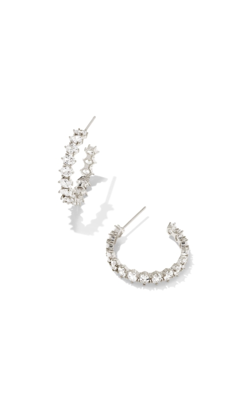 Kendra Scott Cailin Silver Hoop Earrings in White Crystal