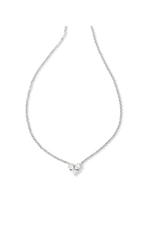 Kendra Scott Katy Silver Heart Short Pendant Necklace in White Crystal