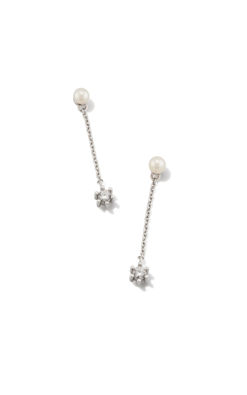 Kendra Scott Leighton Silver Pearl Linear Earrings in White Pearl