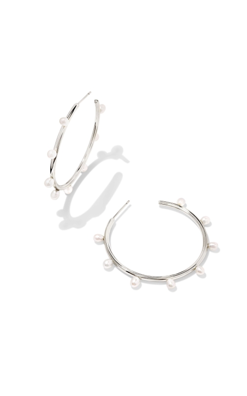 Kendra Scott Leighton Silver Pearl Hoop Earrings in White Pearl