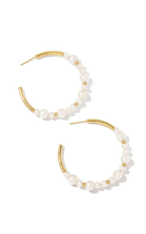 Kendra Scott Jovie Gold Beaded Hoop Earrings in White Pearl