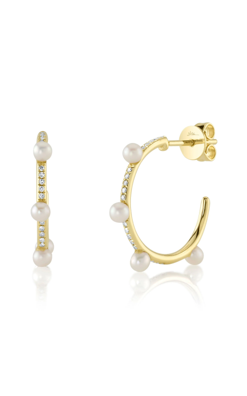 Shy Creation .09ctw Diamond & Cultured Pearl Hoops