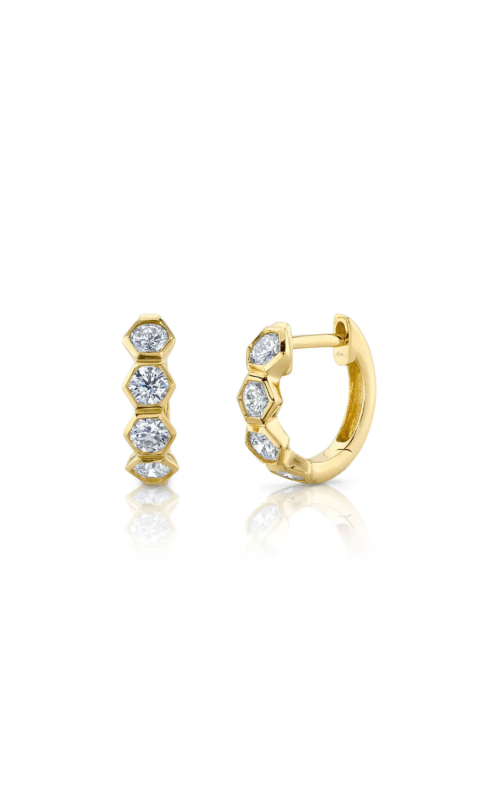 Shy Creation .64ctw Diamond Hexagon Huggie Earrings